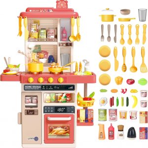 Voxira-deAO Cuisine pour Enfants Interactive, 50PCS Accessoires Kitchen Toy | Rose