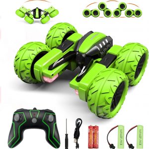Voxira-Amicool RC Voiture Telecommandé Tout Terrain, 4WD 360°Rotation Stunt Car Offroad RC Véhicule avec LED, 2.4GHz Voiture Radiocommandee Crawlers pour Enfants 6-12 Ans G03080R(Vert)