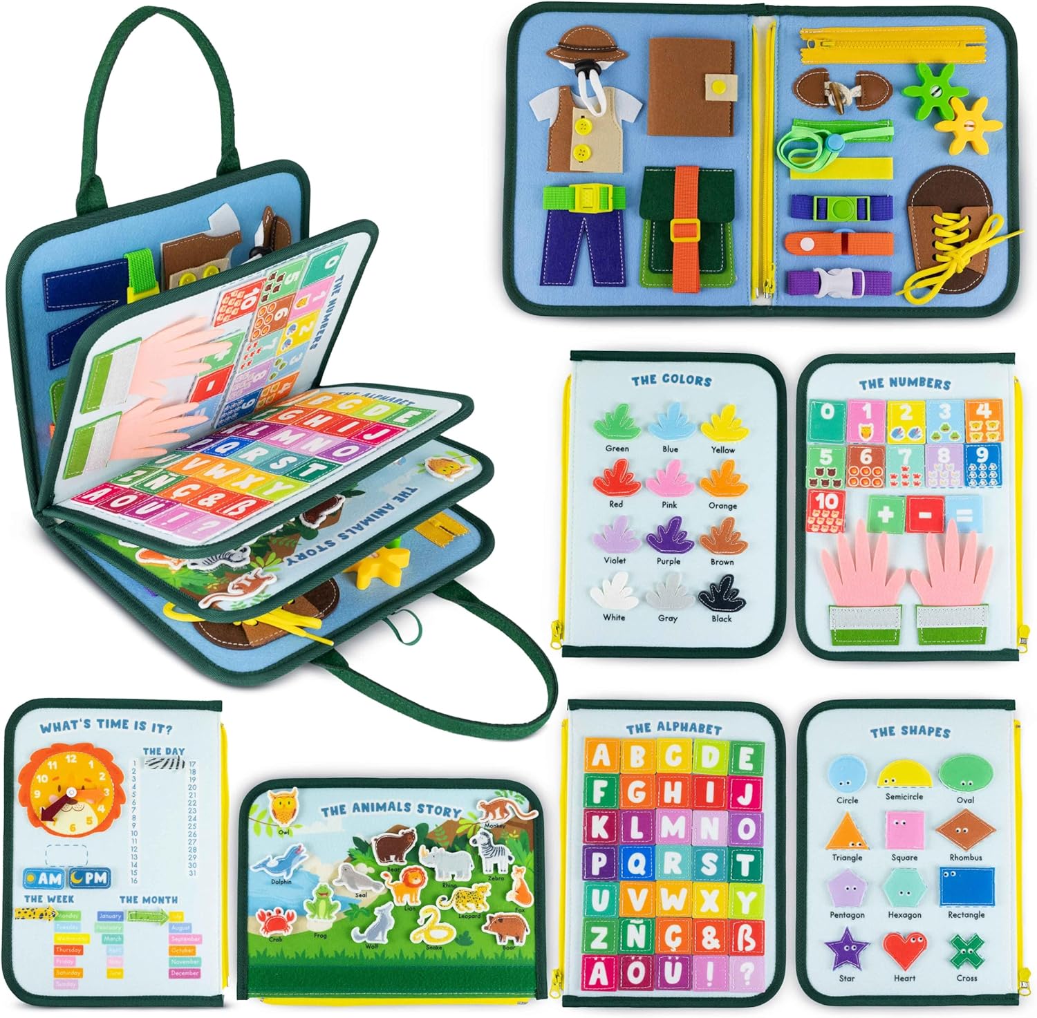 Voxira Busy Board Montessori de Feutre. Jouet Montessori Educatif, Malette Busy Book Motricité Fine. Jouets d'Activité et de Développement, Cadeau Enfant Garcon Fille 1 2 3 4 5 6 Anniversaire Noel
