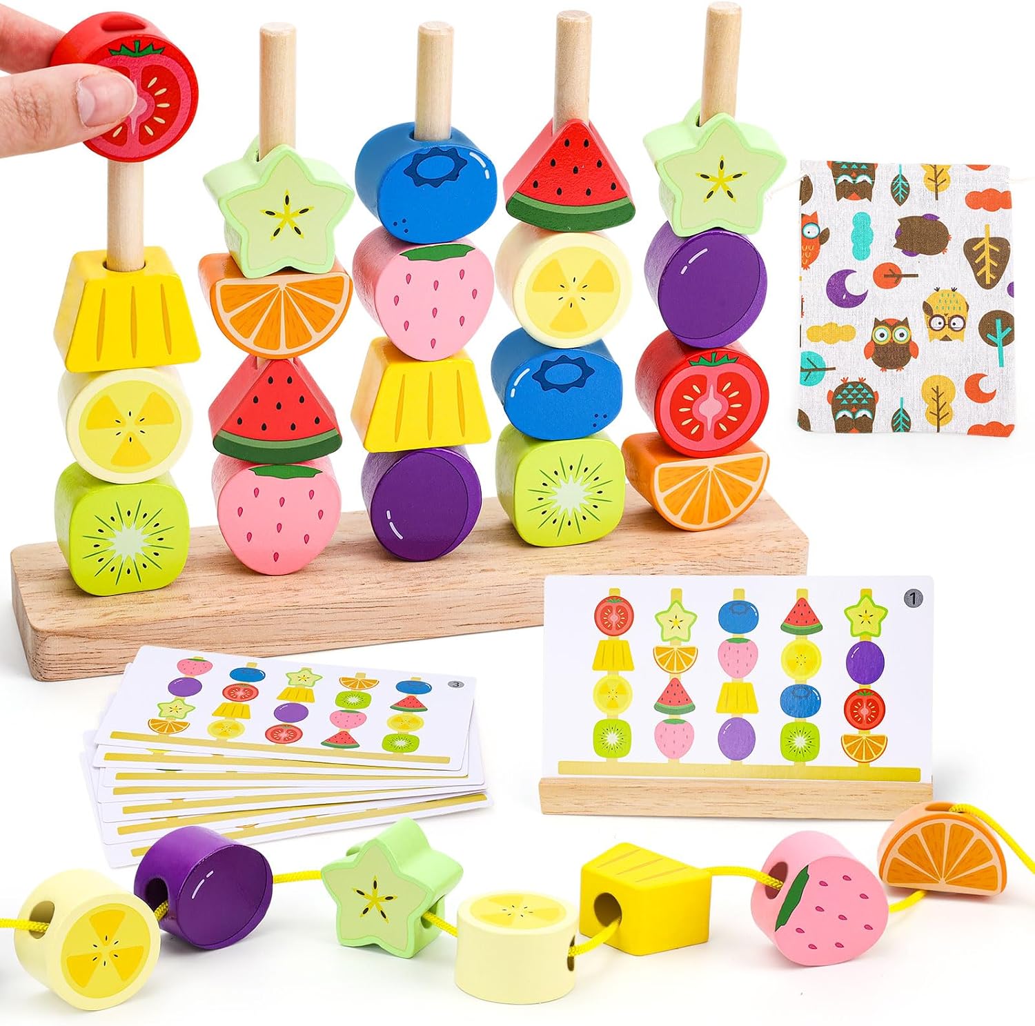 Voxira Jouet Montessori en Bois pour Enfants 2 3 4 5 Ans : Perles à Enfiler, Jeu de Tri et Empilage - Cadeau Éducatif Fille Garçon 2-5 Ans - Motricité Fine
