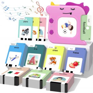 Voxira-420 Cartes Éducatives Parlantes, Jeu de Cartes Flash Montessori Français, Jeux Educatif Pédagogique avec Sons pour Jouet Enfants 3-6 Ans, pour Apprentissage Préscolaire 10 FR Chansons