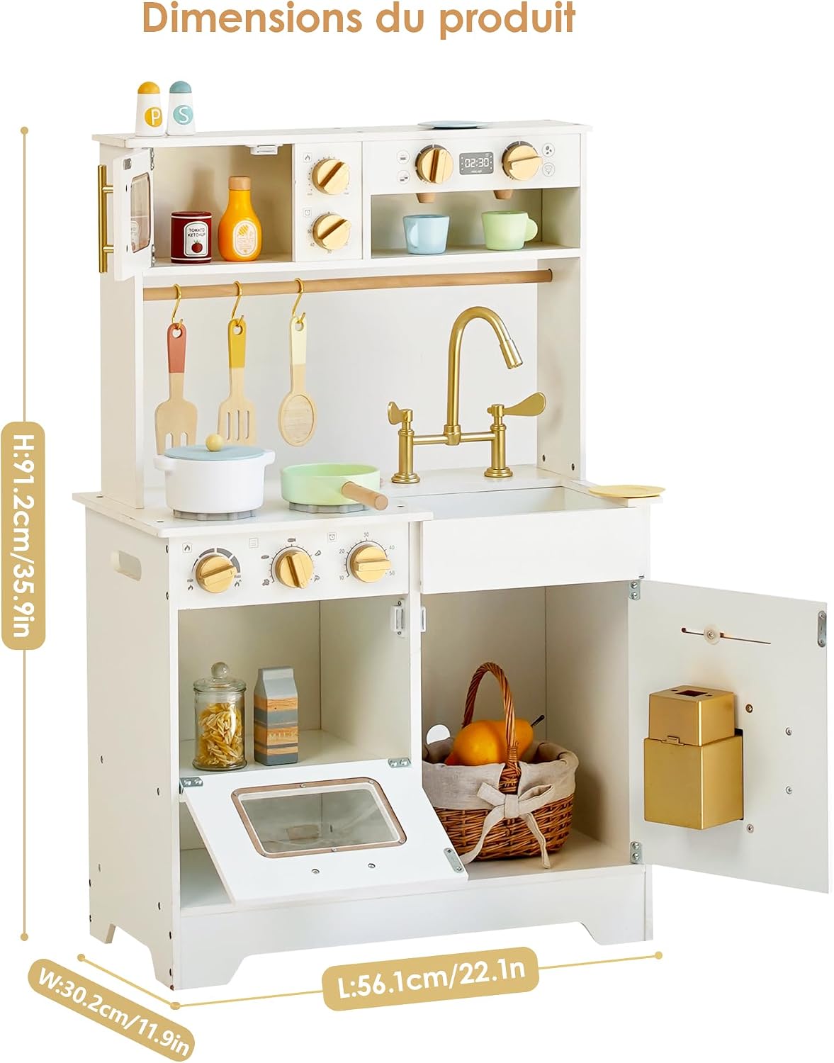 Voxira-Cuisine Enfant en Bois avec Distributeur Glaçons, Ustensiles et Rangements - Image 6
