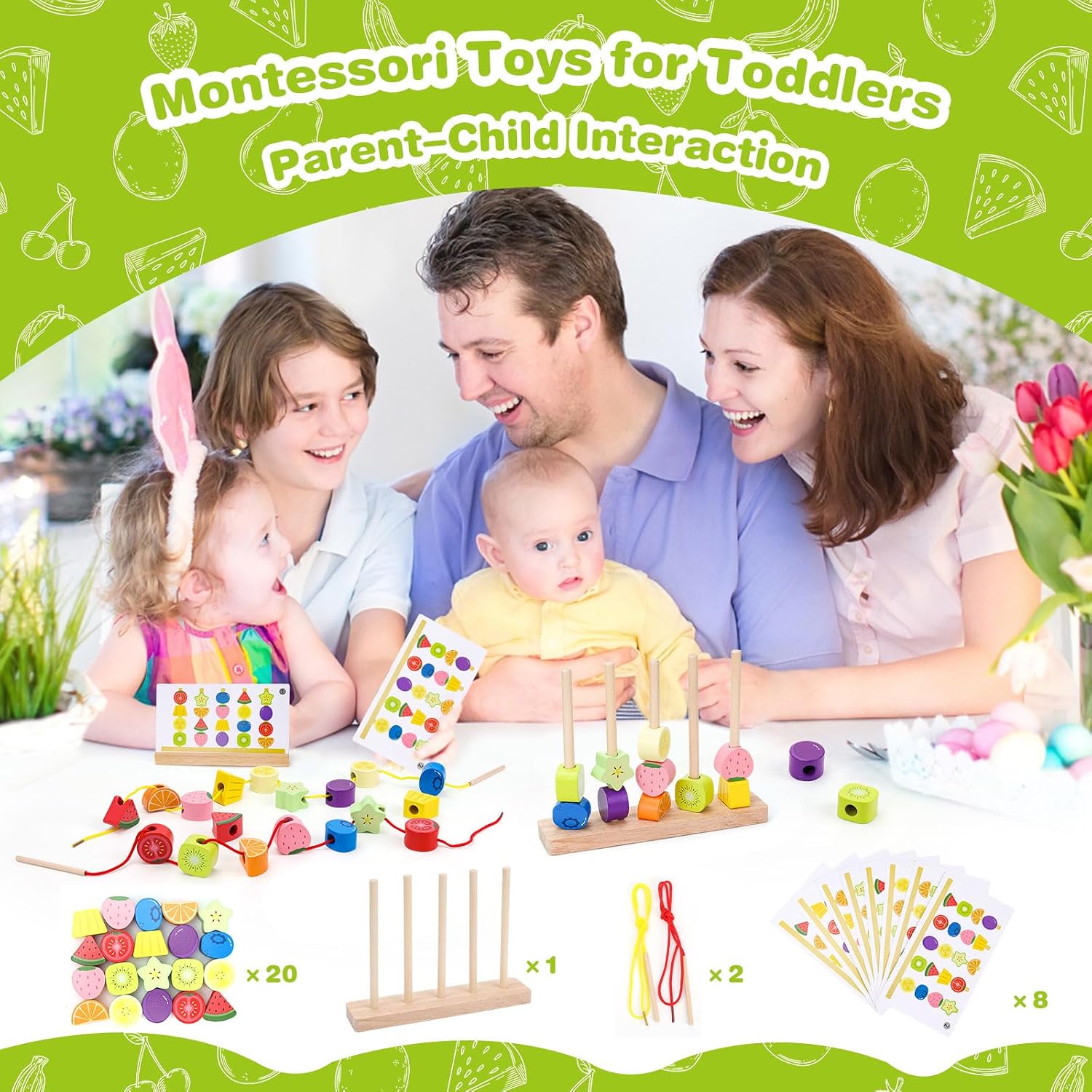 Voxira Jouet Montessori en Bois pour Enfants 2 3 4 5 Ans : Perles à Enfiler, Jeu de Tri et Empilage - Cadeau Éducatif Fille Garçon 2-5 Ans - Motricité Fine - Image 6