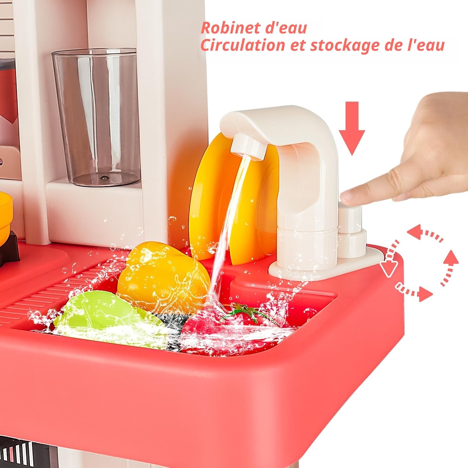 Voxira-deAO Cuisine pour Enfants Interactive, 50PCS Accessoires Kitchen Toy | Rose - Image 5