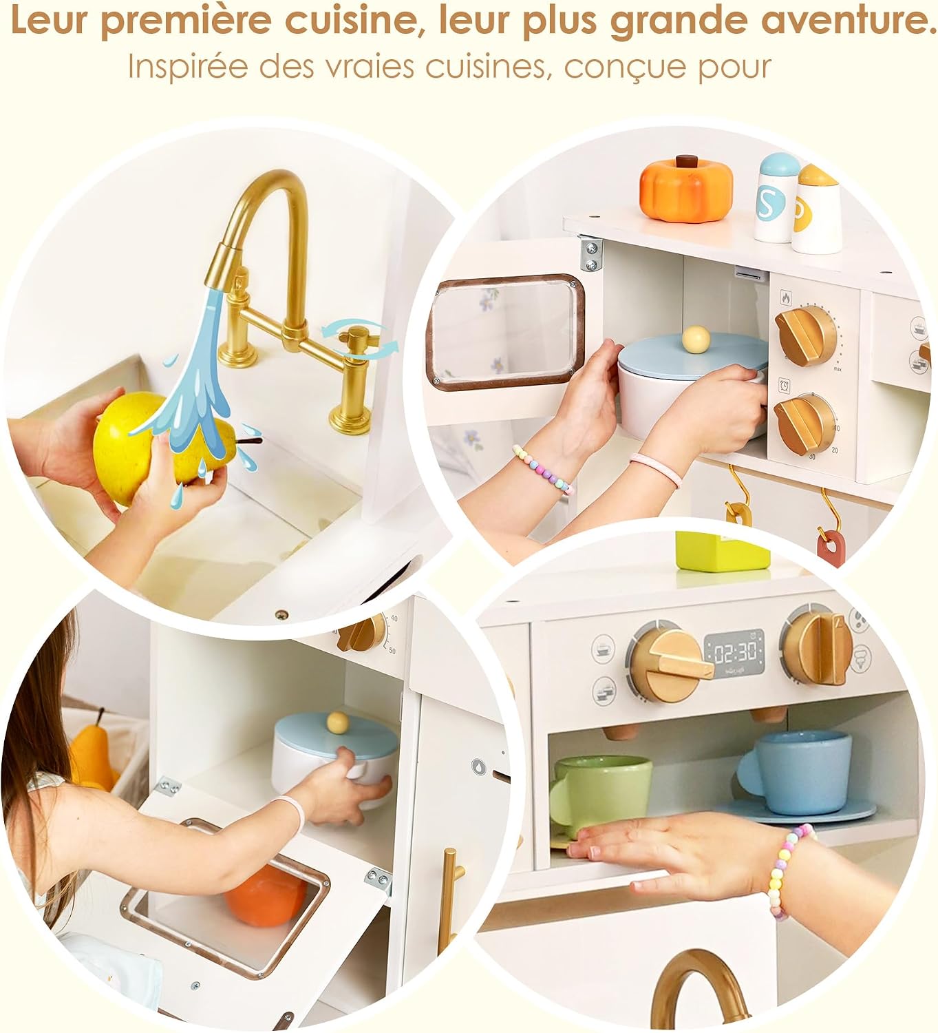 Voxira-Cuisine Enfant en Bois avec Distributeur Glaçons, Ustensiles et Rangements - Image 5