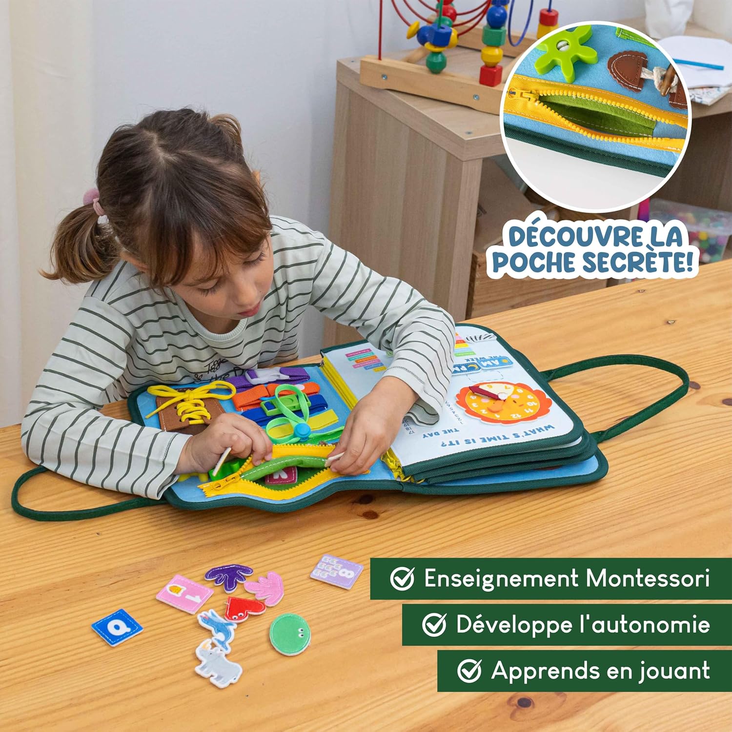 Voxira Busy Board Montessori de Feutre. Jouet Montessori Educatif, Malette Busy Book Motricité Fine. Jouets d'Activité et de Développement, Cadeau Enfant Garcon Fille 1 2 3 4 5 6 Anniversaire Noel - Image 5