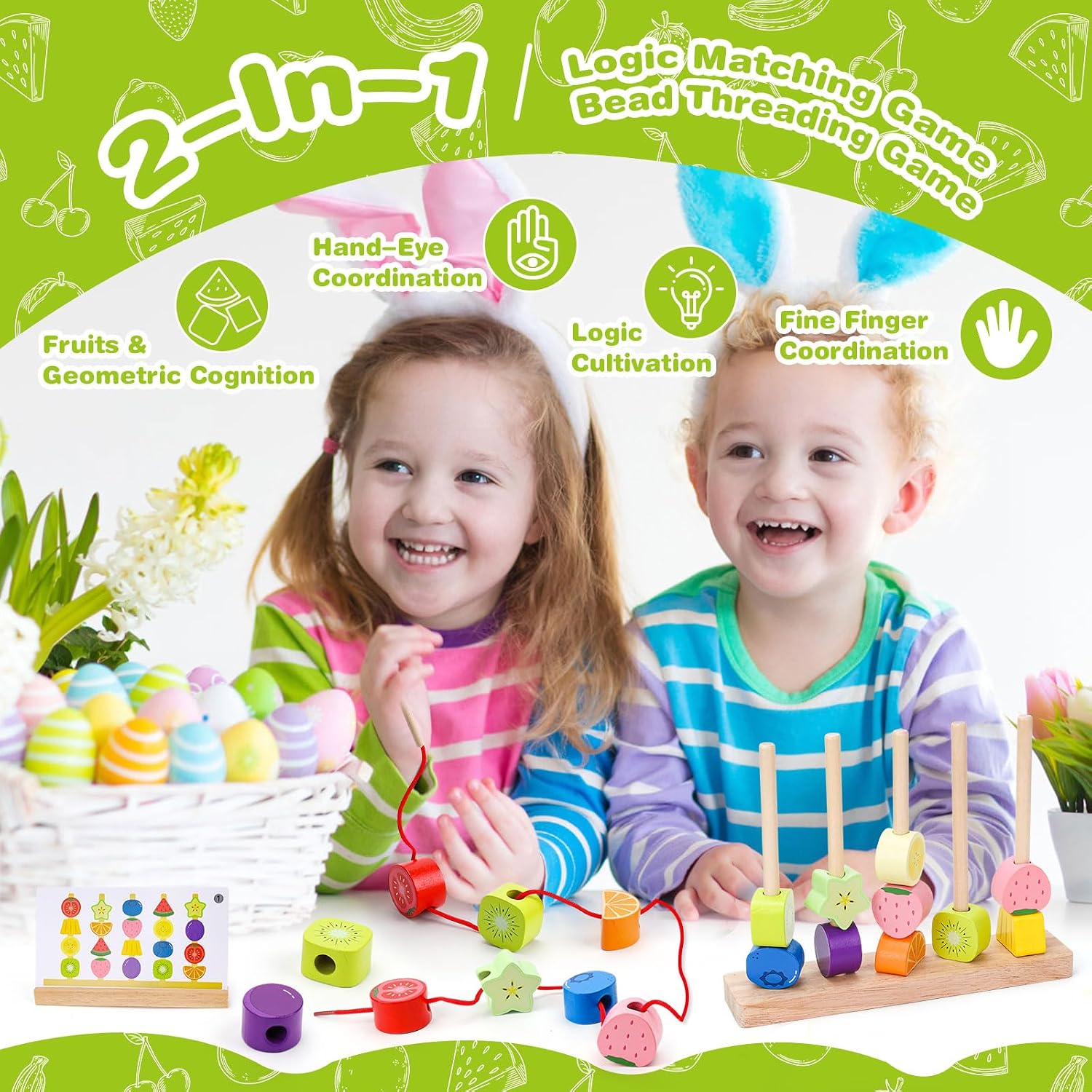 Voxira Jouet Montessori en Bois pour Enfants 2 3 4 5 Ans : Perles à Enfiler, Jeu de Tri et Empilage - Cadeau Éducatif Fille Garçon 2-5 Ans - Motricité Fine - Image 5