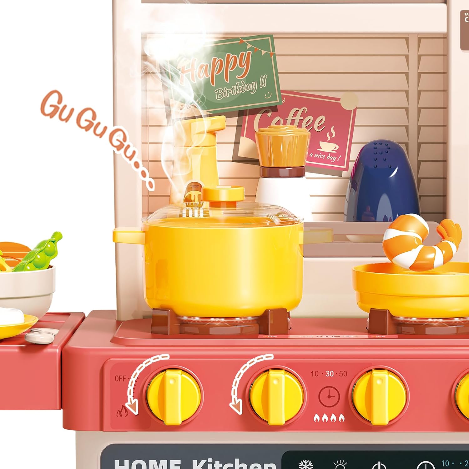 Voxira-deAO Cuisine pour Enfants Interactive, 50PCS Accessoires Kitchen Toy | Rose - Image 4