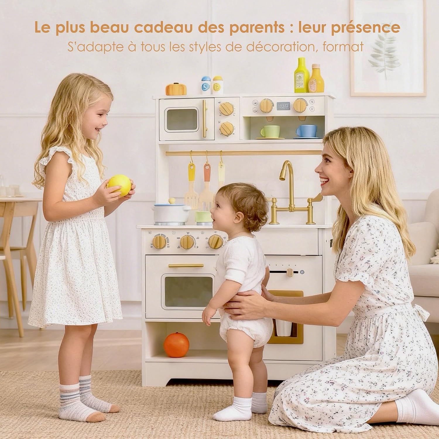 Voxira-Cuisine Enfant en Bois avec Distributeur Glaçons, Ustensiles et Rangements - Image 4