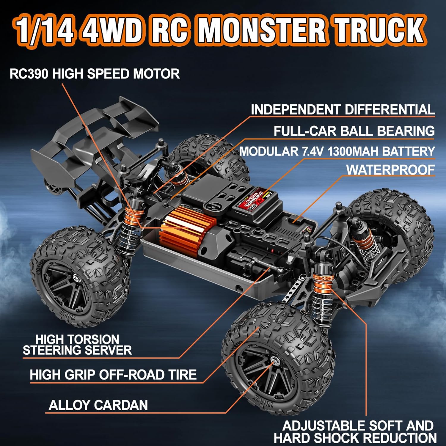 Voxira-Voiture Télécommandée Adulte Brushless 1:14,RC Car 4X4 Tout Terrain 68 kmh - Image 4