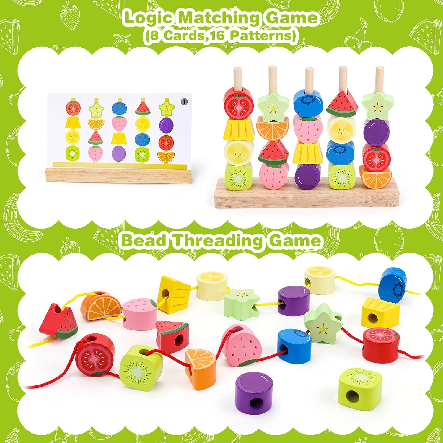 Voxira Jouet Montessori en Bois pour Enfants 2 3 4 5 Ans : Perles à Enfiler, Jeu de Tri et Empilage - Cadeau Éducatif Fille Garçon 2-5 Ans - Motricité Fine - Image 4