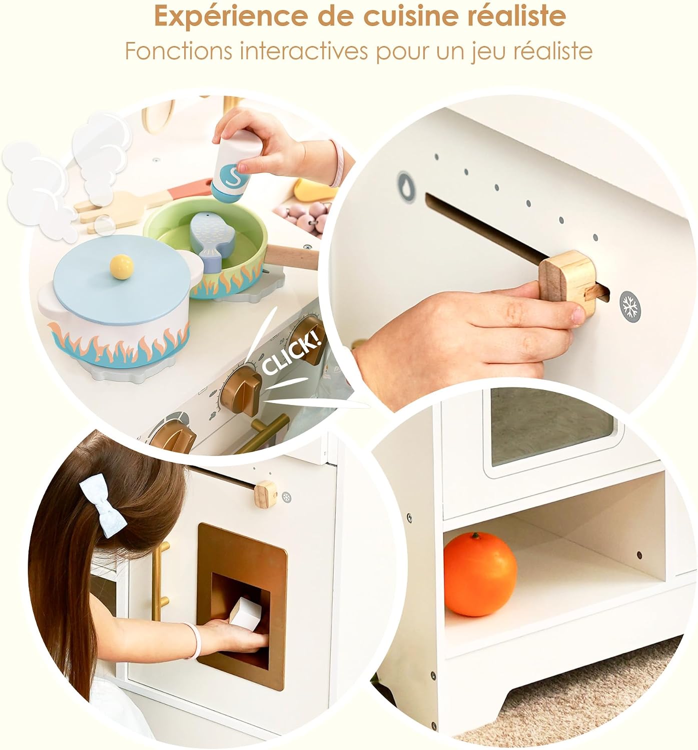 Voxira-Cuisine Enfant en Bois avec Distributeur Glaçons, Ustensiles et Rangements - Image 3