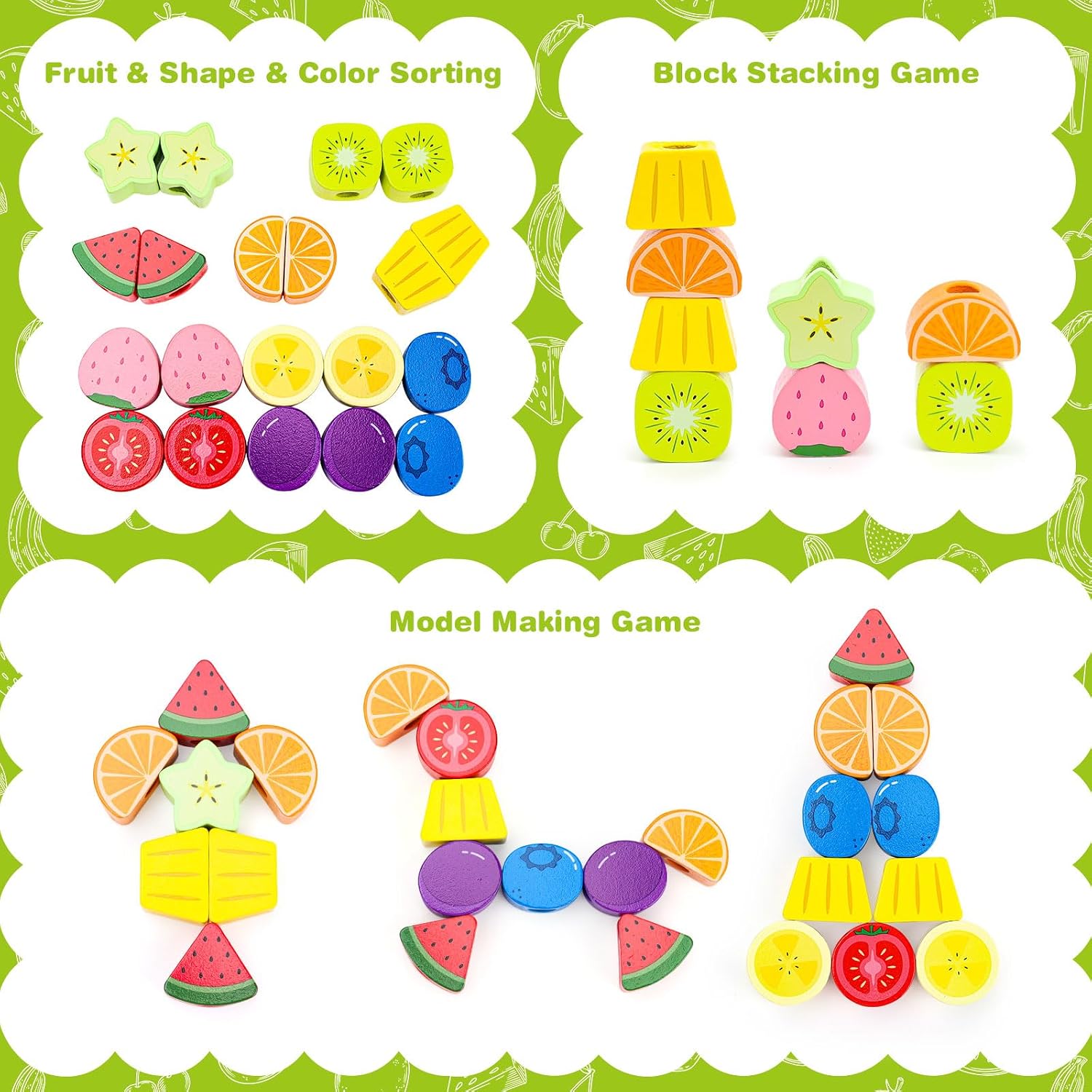 Voxira Jouet Montessori en Bois pour Enfants 2 3 4 5 Ans : Perles à Enfiler, Jeu de Tri et Empilage - Cadeau Éducatif Fille Garçon 2-5 Ans - Motricité Fine - Image 3