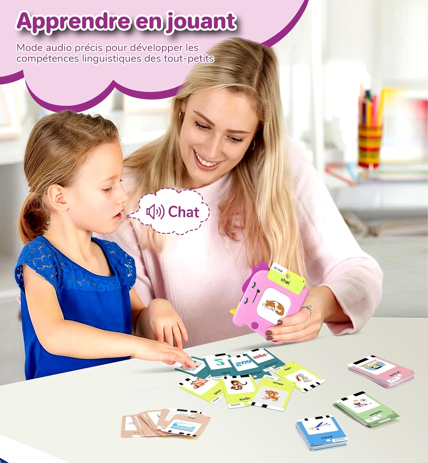 Voxira-420 Cartes Éducatives Parlantes, Jeu de Cartes Flash Montessori Français, Jeux Educatif Pédagogique avec Sons pour Jouet Enfants 3-6 Ans, pour Apprentissage Préscolaire 10 FR Chansons - Image 3