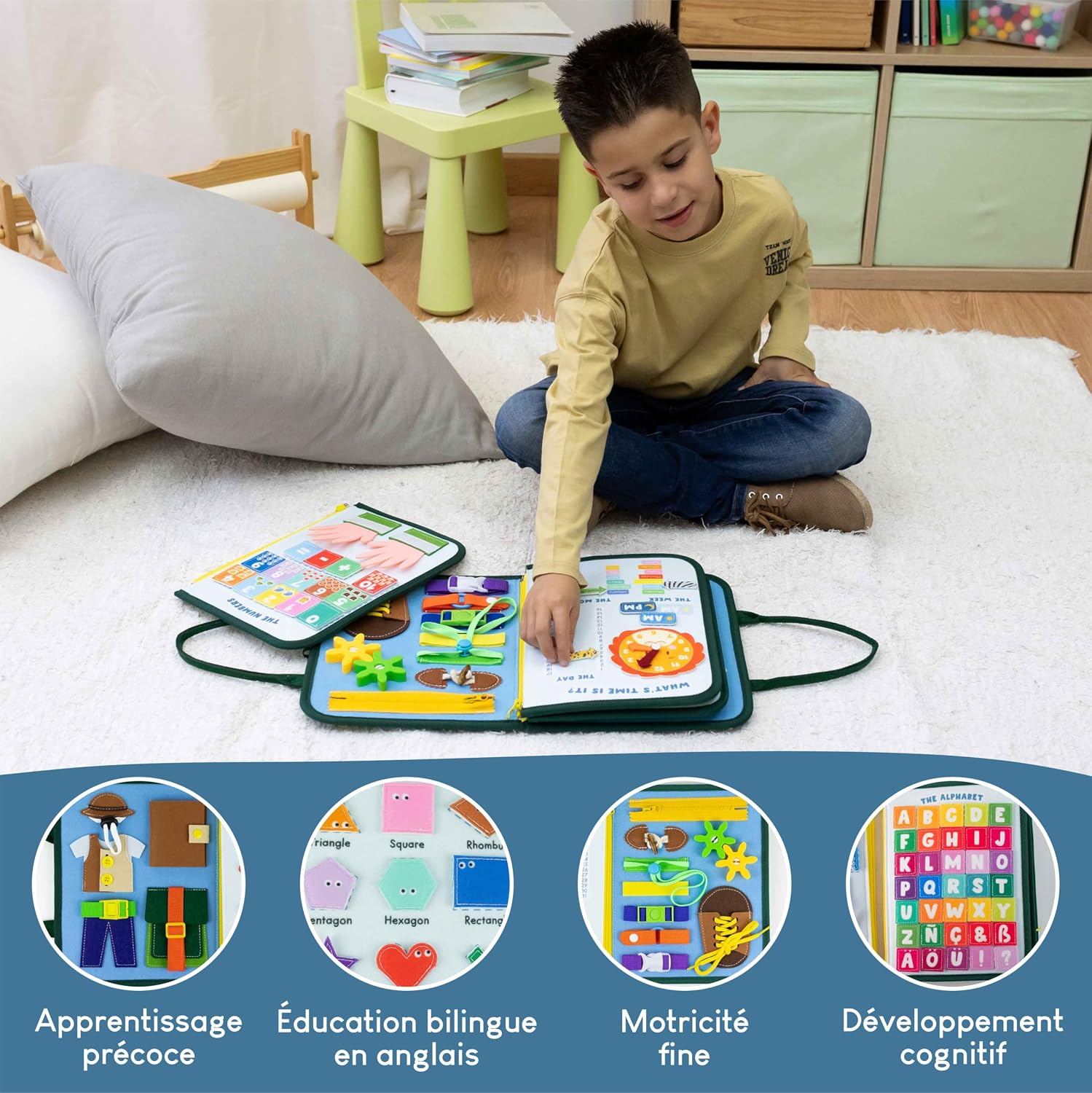 Voxira Busy Board Montessori de Feutre. Jouet Montessori Educatif, Malette Busy Book Motricité Fine. Jouets d'Activité et de Développement, Cadeau Enfant Garcon Fille 1 2 3 4 5 6 Anniversaire Noel - Image 2