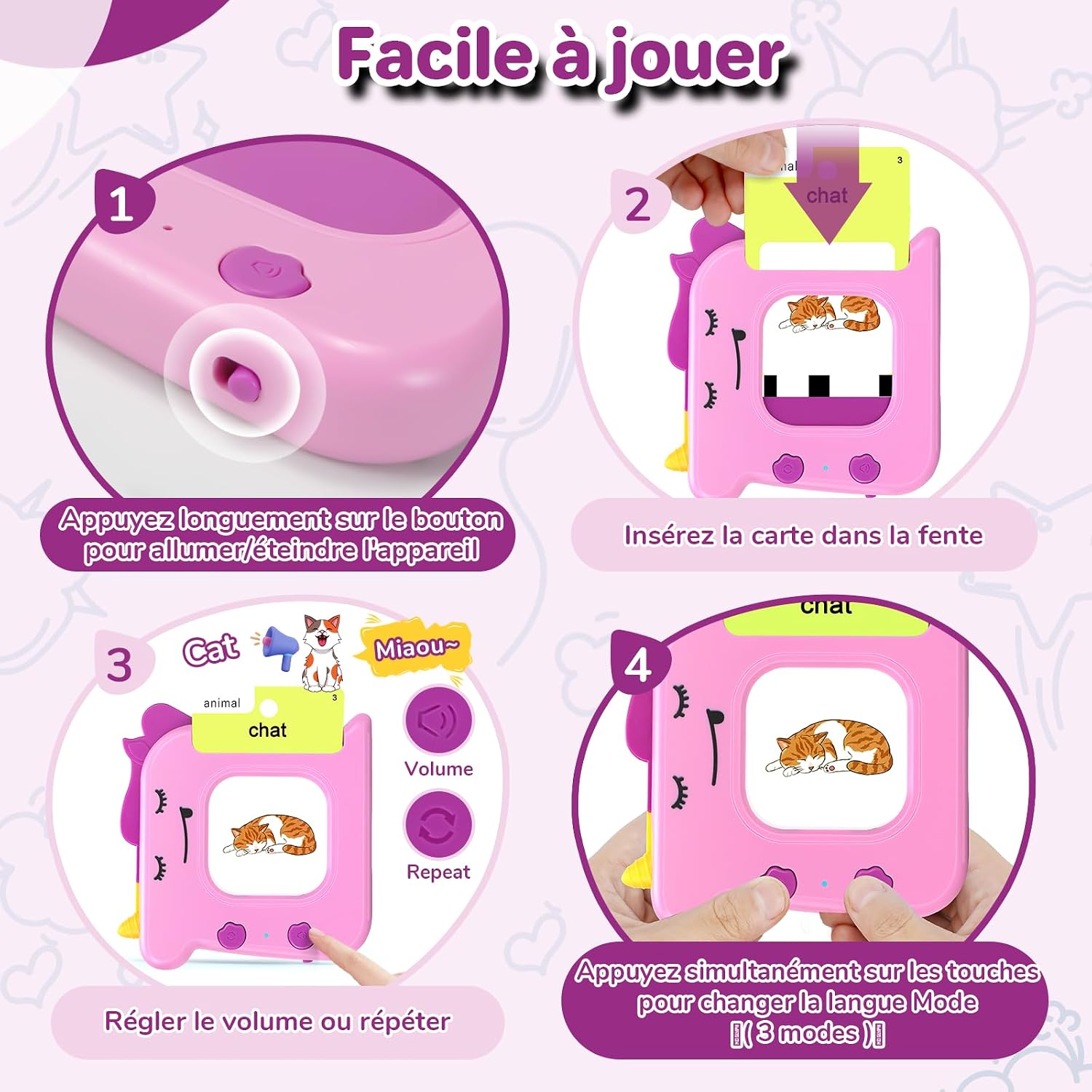Voxira-420 Cartes Éducatives Parlantes, Jeu de Cartes Flash Montessori Français, Jeux Educatif Pédagogique avec Sons pour Jouet Enfants 3-6 Ans, pour Apprentissage Préscolaire 10 FR Chansons - Image 2
